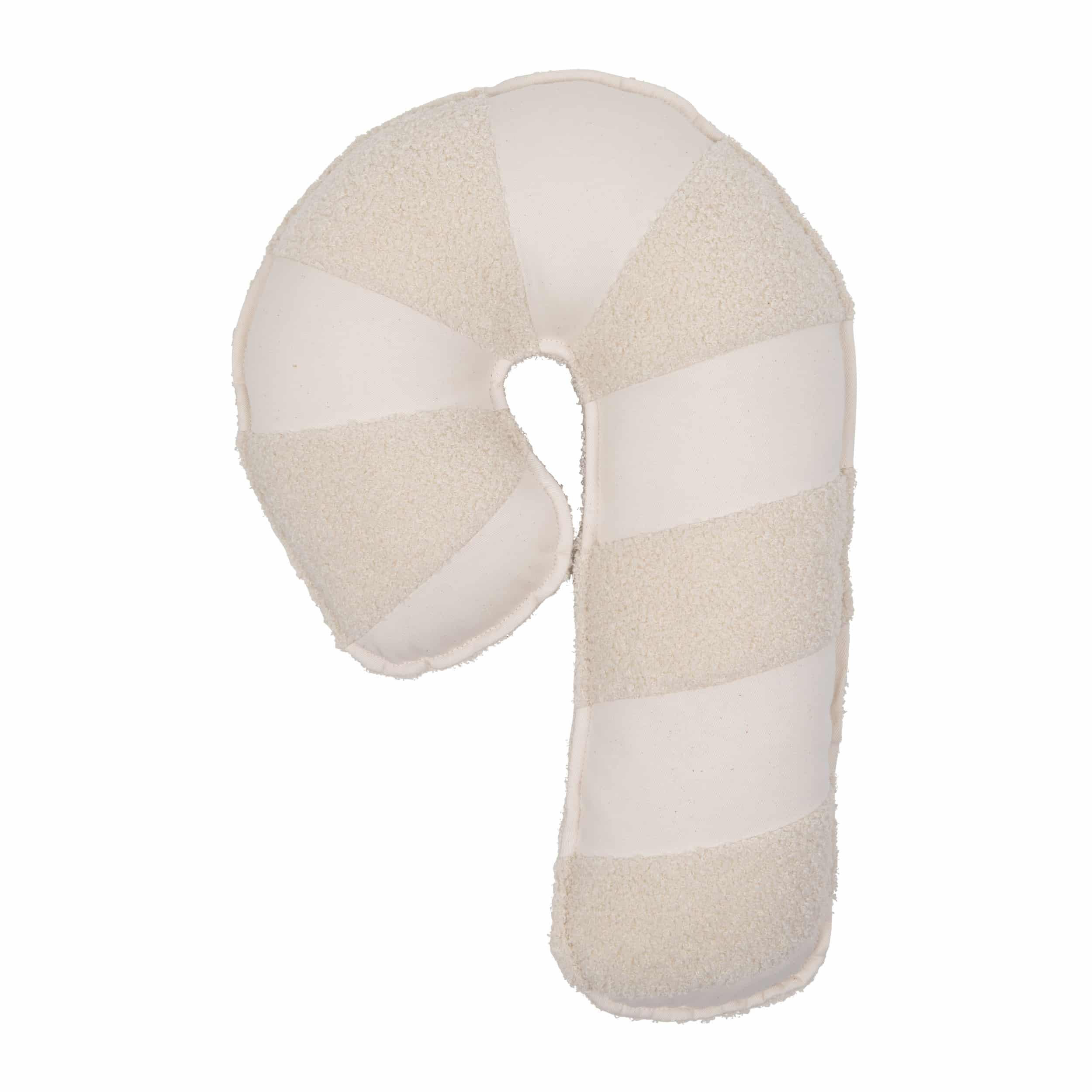 Poduszka do podpory szyi w kształcie laski z paskami o kremowej teksturze.